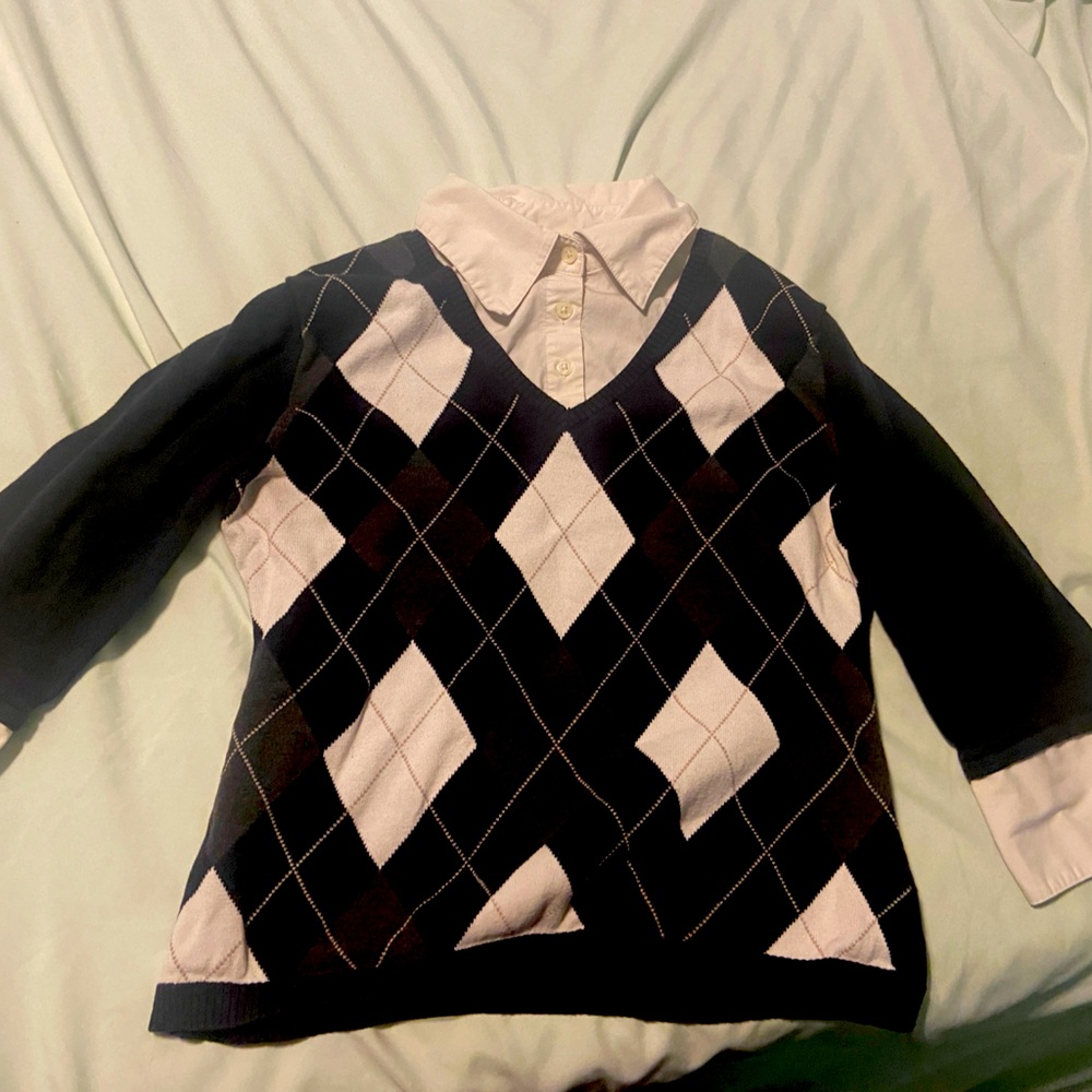 REAL Y2K Plaid Collar Black Academia Autumn Fall Shirt Preppy
